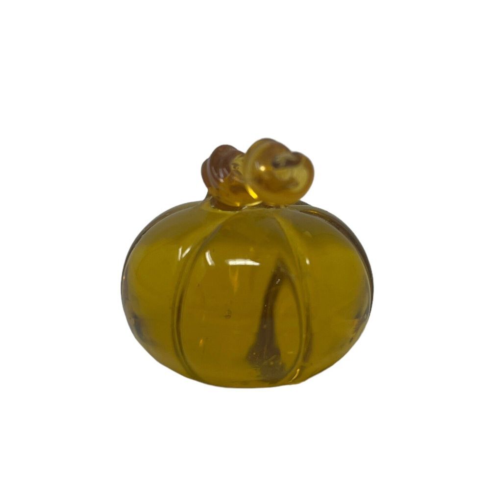 Art Glass Pumpkin Hand Blown With Ribbon Stem 1" - Picture 3 of 4
